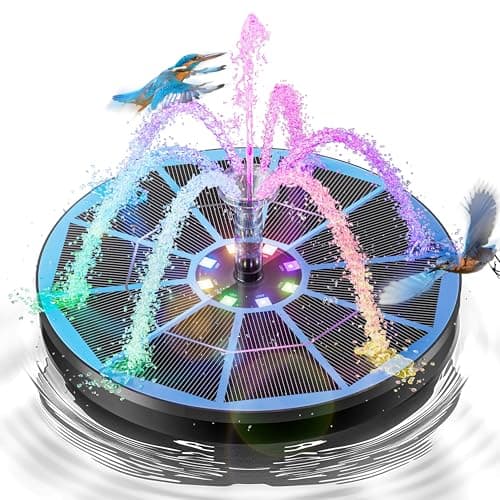3.5W Solar Fountain,Upgraded 100% Glass Panel Solar Bird Bath Fountain with 2000mAh Battery,7 Color RGB LED Lights & 6 Nozzles,Solar Fountain for Bird Bath,Garden, Pond, Pool, Outdoor Decor(Blue)