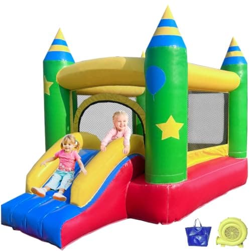 Bouncevala RooYay Inflatable Bounce House with Slide,UL Blower Included,for 3 Kids Ages 5-12,PVC Material 8.4ft×6ft×6.6ft,Sets Up in Seconds,for Outdoor Backyard or Indoor