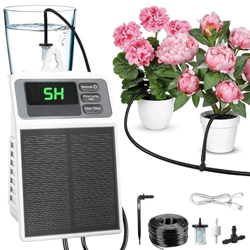 Solar Automatic Drip Irrigation System, Auto Self Watering Kit, Solar Powered Watering Device with Timer for Pots Plants, Indoor/Outdoor Irrigation System for Garden, Balcony & Patio Watering System