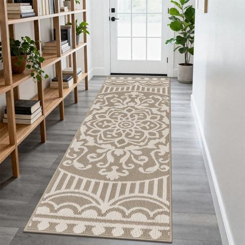 U'Artlines 2 x 6 ft Hallway Runner Rug, Washable Non Slip Kitchen Rug with Rubber Backing, Low Pile Carpet Runners for Entryway Bedroom Laundry Room Living Room Farmhouse Floor Mat(Beige) - Image 1
