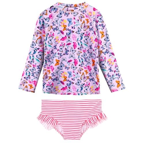 XFGIRLS Girls Rash Guard Set Long Sleeve Two Piece Swimsuit with UPF 50+ Sun Protection for Girls 2T 3T - Image 1