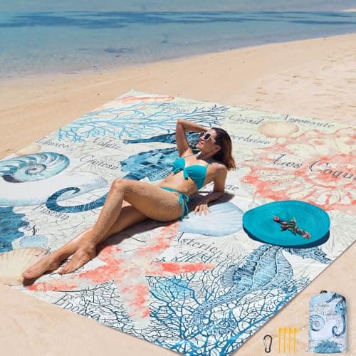 AISPARKY Beach Blanket Waterproof Sandproof Extra Large, Oversized Beach Mat, Quick Drying&Compact&Lightweight, Picnic Blankets Vacation Essentials for Outdoor Beach Camping (79" X 83" (4 Person)) - Image 1