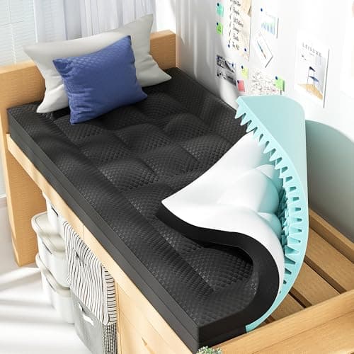BEDELITE Dorm Room Essentials, Dual Layer 4 Inch Twin XL Memory Foam Mattress Topper for College Students Back to School, 2 Inch Pillow Top Mattress Pad and 2 Inch Cooling Gel Foam (Black) - Image 1
