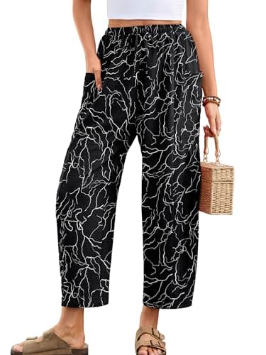 Heymoments Women's Wide Leg Lounge Pants Black Outline XX-Large Lightweight Drawstring High Waisted Paper Bag Flowy Dress Loose Vacation Comfy Summer Beach Palazzo Harem Casual Trousers with Pockets - Image 1