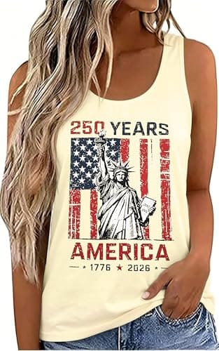 250 Anniversary USA Tank Top - 250th American Flag Shirts Statue of Liberty Sleeveless Tees 4th of July Outfits - Image 1