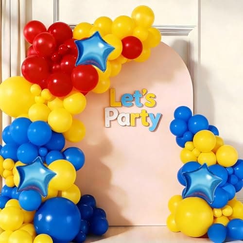 Carnival Circus Balloon Garland Arch Kit, 156Pcs Red Yellow Blue Latex Balloons with Star Foil Balloons for Carnival Theme Graduation Birthday Party Anniversary New Year Decorations - Image 1