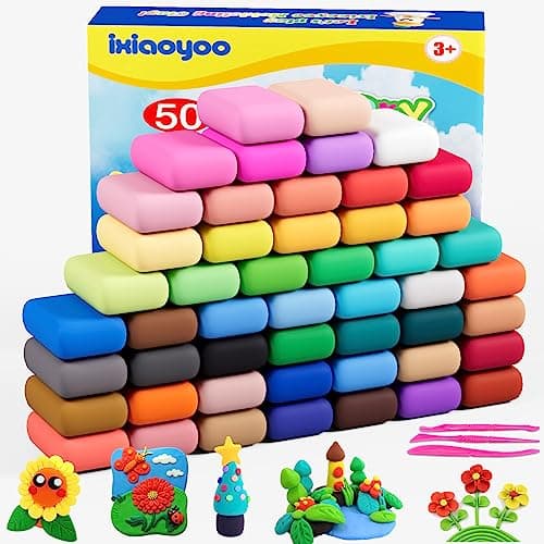 Ixiaoyoo Air Dry Clay for Kids, 50 Colors Modeling Magic Clay, DIY Model Arts & Crafts Kit with Sculpting Tools, Soft & Non-Sticky, School Projects, Birthday Toys Gifts for Boys & Girls Aged 3–12