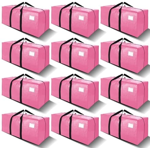 VELVETSURE 12 Pack Heavy Duty Large Moving Bags W/Backpack Straps - Strong Handles & Zippers, Storage Totes For Space Saving, Fold Flat, Alternative to Moving Box and Storage Bin, Pink - Image 1