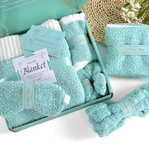 JOOJA Birthday Get Well Soon Cozy Gift Basket Care Package for Women with Blanket, Fuzzy Socks, Eye Mask, Headband Cozy Essentials - Green - Image 1