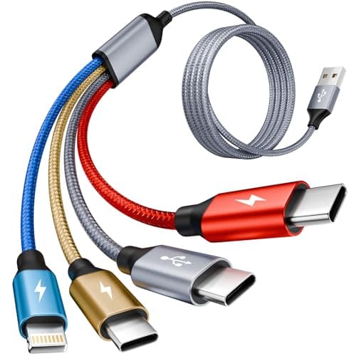 MPATIBY 4 in 1 Multi Charging Cable, USB C Multiple Charger Cable with 3 X Type-C/IP, Upgrade 2026 Travel Essentials Phone Charger Cord for iPhone 17/16/15/14, Galaxy, Android (1Pack 5FT)