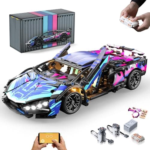 Cyberpunk Super Sport RC Car Building Block Set for Boys, 1:14 Scale Remote Control Model Kit with LED Lights Collectible Race Engineering Toys Model Kit Toy Office Decor for Adults Men Teens 14+ - Image 1