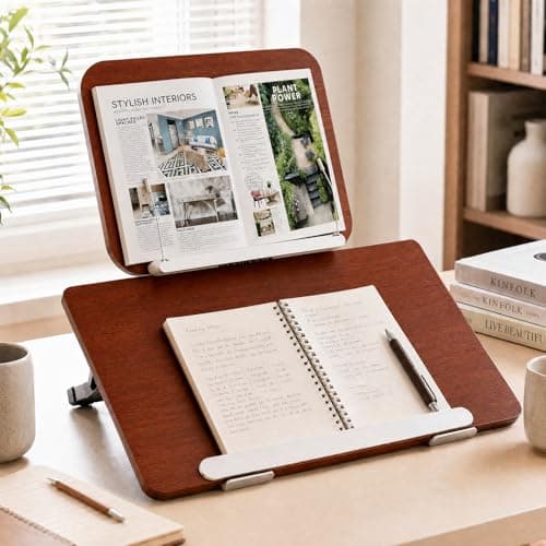 Upgraded Bamboo Slant Board for Writing, Double-Layer Book Stand with 13 Angles, Book Holders for Reading Hands Free, 19.7x14.2in Desk Stand for Students & Office - Image 1