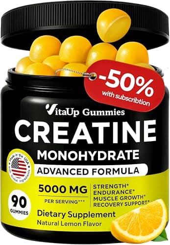 VitaUp Creatine Monohydrate Gummies for Men & Women - USA Made Monohydrate Creatine for Men 5000mg Per Serving - Supports Energy Levels, Training Endurance & Muscle Performance - 90 Gummies - Image 1