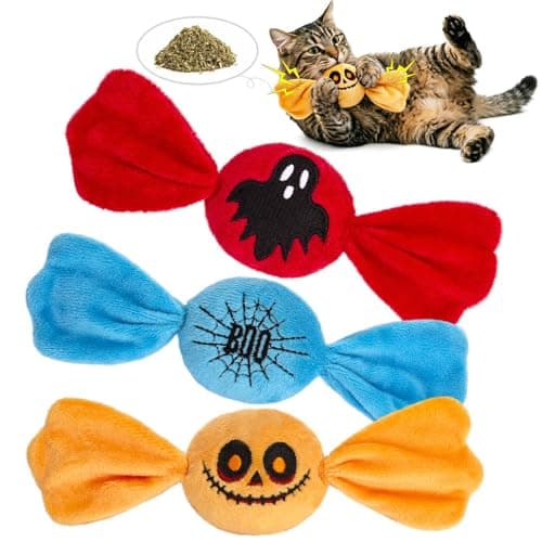 Retro Shaw 3PCS Catnip Kicker Toys for Indoor Cats, Crinkle Plush Candy Cat Toy with Catnip for Bored Kitties, Interactive Kitty Treat Toy for Exercise & Teething, Horror Goth Cat Toy Gift - Image 1