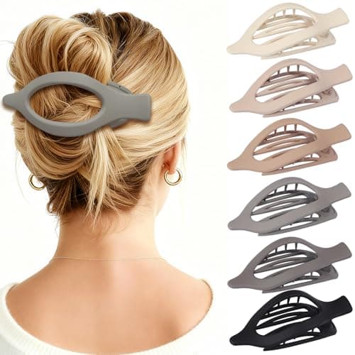 CHANDAT Flat Hair Clip 6 pcs Lay Down Claw Clips Hair Accessories for Women -Brown Grey - Image 1
