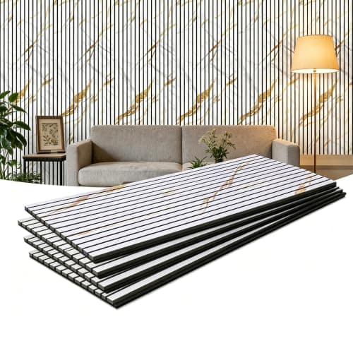 4 Packs Acoustic Wall Panel, 47.2"x23.6" Wood Slat Sound Absorbing Panel, Sound Proofing Panels for Office,Home Theater,Studio, Faux Marble - Image 1