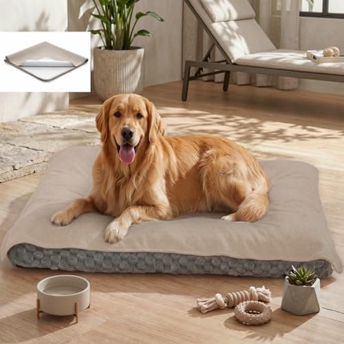 MontVoo Washable Dog Bed Cover, Absorbent Quick Dry Pet Bed Sheet, Easy Hair Removal Couch Covers for Dogs/Cats, 24x35 Inches, Waterproof PU Backing Dog Bed Mat for Car Seat, Crate, Cover Only, Beige - Image 1