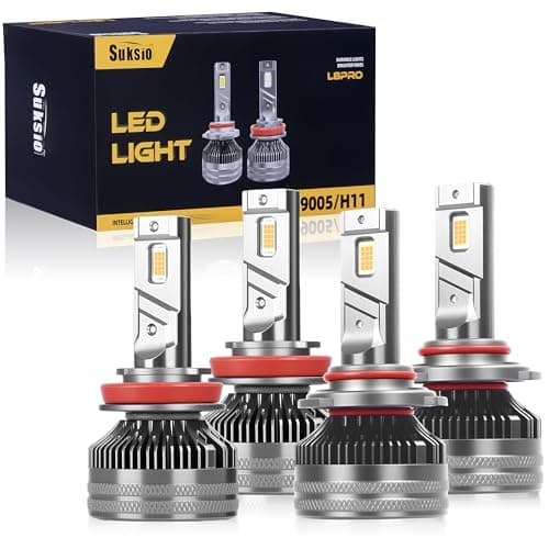 Suksio 2025 Upgrade H11 9005 Led Bulb Combo, 1:1 Design with Cooling Fan Superior 60000LM 800% Brightness, 6000K Cool White, H8/H9/HB3 Fog Bulbs, IP68 Waterproof, Pack of 4