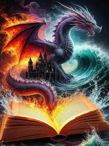 ijbnhd Dragon Diamond Art Kits for Adults, 5D DIY Books Waves Diamond Painting Kits for Beginners, Dragon Diamond Dots Kits Gem Arts Crafts for Home Wall Decor 12x16in