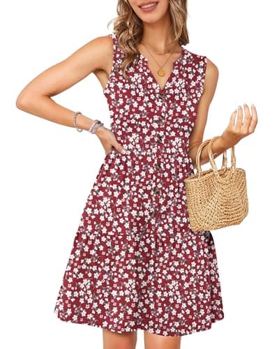MOLERANI Women Summer Hawaiian Sundress 2026 V Neck Tiered Mini Dresses Casual Resort Beach Button Down Dress with Pockets Breathable,RD S Floral,XL - Image 1