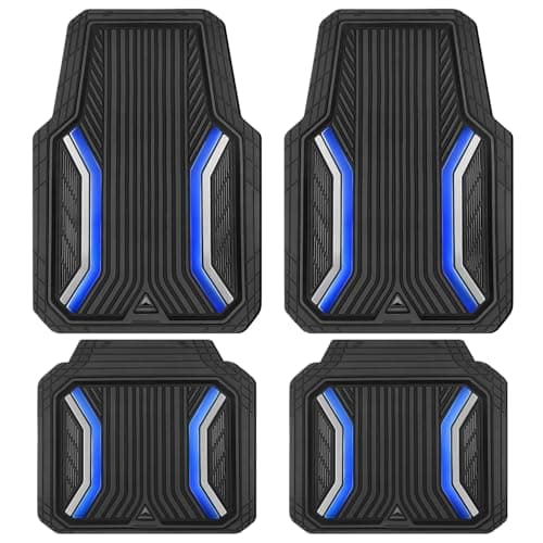 CAR PASS Heavy Duty Rubber Floor Mats for Car, Sporty Waterproof Deep Dish Car Mats, Universal Trim to Fit for SUV Truck Sedans Van, All Weather Non-Slip 4 Piece Automotive Floor Mat Black and Blue - Image 1