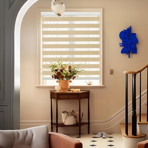 GHV Corded Zebra Blinds for Windows Room Darkening Blinds Dual Layer Privacy for Home and Office (Khaki, 38 in(W) x 72 in(H)) - Image 1