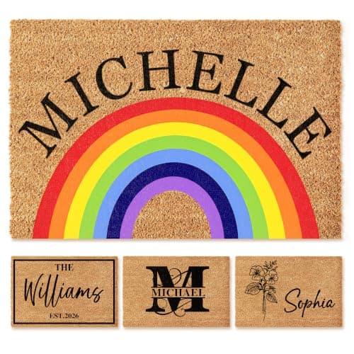 Fincekoom Personalized Natural Coco Coir Door Mat with Heavy Duty Backing Custom Non-Slip Front Door Welcome Mats for Outside Entrance or Porch Entry Housewarming Gift for Home Decor