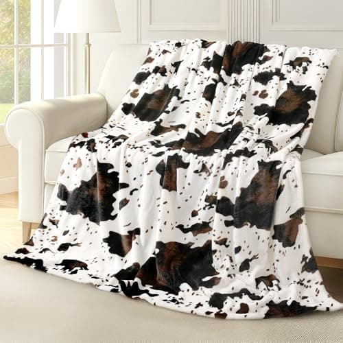 blunique Cow Print Blanket Ultra Soft Flannel Throw Blanket for Couch Bed, Cute Cozy Lightweight All-Season Fleece Blanket Twin XL, Gift for Women & Girls, 66×90 Inches Black & White - Image 1