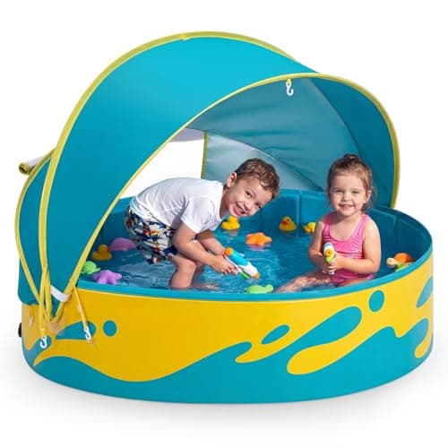 Peradix Paddling Pool for Kids and Pets, 48in Portable Baby Pool with Canopy Non Inflatable & UV Protection, Toddlers Ball Pit and Kiddie Splash Toys for Backyard Beach Tent Easy Pop Up Outdoor - Image 1