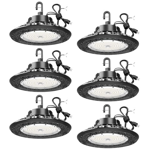 YXL 150W 6 Pack UFO LED Shop High Bay Lights, 22,500LM 5000K, 0-10V Dimmable, US Plug 5' Cable, 100-277V Warehouse Lighting, UL Listed - Image 1