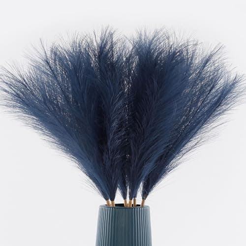 Acfruits Navy Blue Faux Pampas Grass Large Fluffy 27.6Inch Tall, 6Pcs Artificial Fake Flower Boho Decor Bulrush Reed Grass for Vase Filler Farmhouse Home Wedding Decor - Image 1