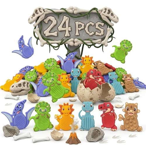 24Pack Dinosaur Sensory Stone for Autistic, Easter Eggs Fillers, Kid Fidget Stress Toys for Kids Classroom, Autism Calming Special Education Must Haves Travel Essentials,Easter Party Favors for Kids - Image 1