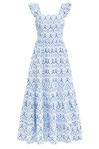 dowerme Summer Dresses for Women 2026 Casual Ruffle Smocked Tiered A-Line Boho Floral Maxi Beach Sun Dress with Pockets(Floral Light Blue,Medium) - Image 1