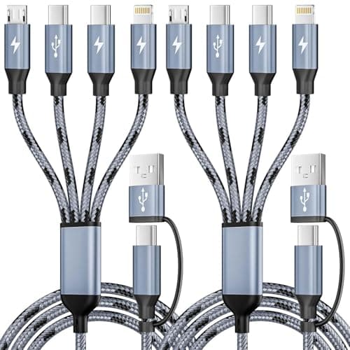 Travel Essentials, Dual Type-C 4 in 2 Multi Charging Cable, 5FT Charging Cords for Multiple Devices, USB A/C to 2 Type-C/IP/Micro USB Cable, Phone Charger Cord for iPhone 17-8/iPad/Android/Car 2Pack - Image 1