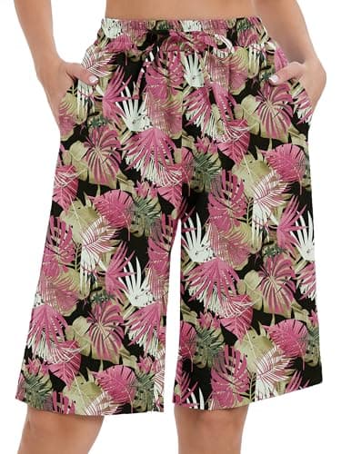 Moodclo Summer Midnight Tropic Medium Bermuda Shorts Knee Length Wide Leg with Pockets Lightweight High Waisted Casual Breathable 2026 - Image 1
