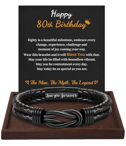 Btysun 80th Birthday Gifts for Men,Men Birthday Gift Ideas Leather Bracelets for Men Black Infinity Knot Bracelets for Men Dad Birthday Gifts - Image 1