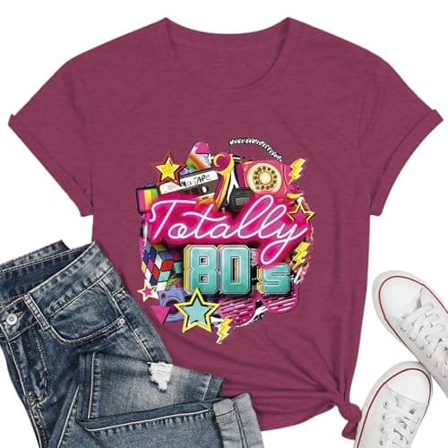 80s Shirt for Women - I Love The 80s Music Neon Party Tee, Retro Short Sleeve Casual Top for Concert & Costume - Image 1