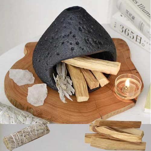 sage and palo Santo Chimney Burner Holder kit Mini Chiminea Smudge kit with 1 White Sage Smudge Stick, 3 Palo Santo Sticks for Home Cleansing Meditation & Manifestation Gift (Black) - Image 1