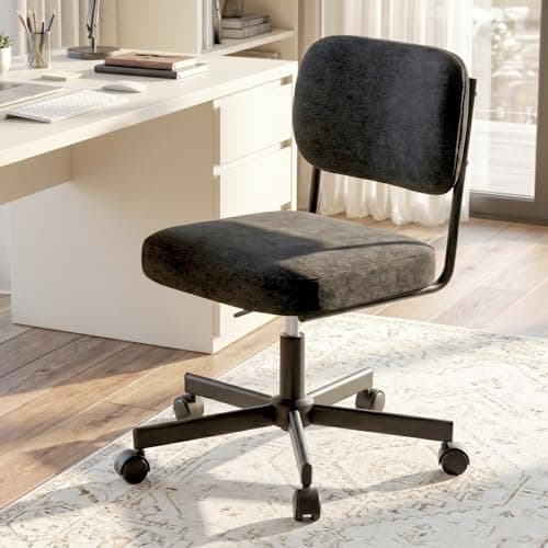 VATROS Vanity Chair with Wheels, Cute Armless Desk Chair with Back, Height Adjustable Swivel Small Office Chair, Comfy Fabric Computer Task Chair for Bedroom, Study, Dressing Room Black - Image 1