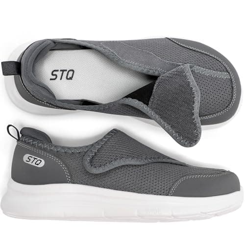 STQ Wide Toe Box Shoes Women Walking Shoe, Hook and Loops Orthopedic Shoes with Arch Support for Seniors, Bunions, Plantar Fasciitis, Hammertoes, Swollen Feet,Dark Grey Size 9 - Image 1