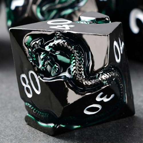 Serpent Metal D&D Dice Set, 7 Piece Zinc Alloy Polyhedral Dice for Dungeons and Dragons, Balanced Tabletop RPG Dice with Easy Read Numbers & Storage Box - Image 1