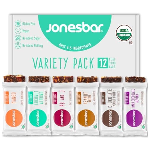 JONESBAR Organic Plant Based Protein Bars | 6 Flavor Variety Pack | Fruit & Nut Bar, Kosher, Gluten Free, Breakfast Bars, School Snacks, Vegan Snack & Healthy Snacks for Adults and Kids (12 Bars) - Image 1