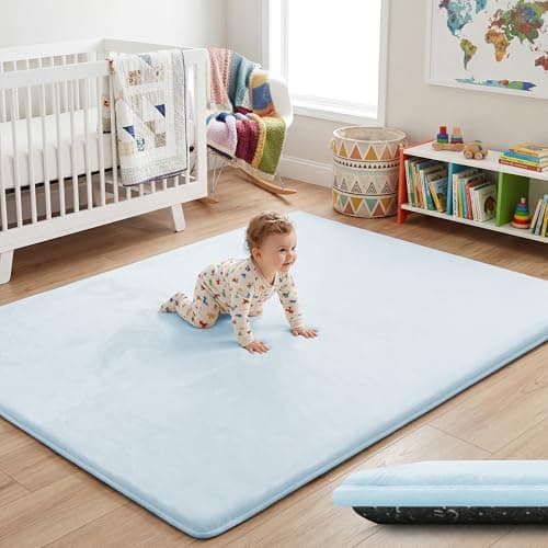 PAPAMAT 1.5" Thick Baby Play Mat for Floor, 50x50 Playpen Mat, Pro Soft Flannel Foam Mats Toddler Infant Kids Crawling for Nursery Rug Playroom Living Room Waterproof Easy Care Non-Slip (Baby Blue) - Image 1