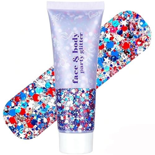 Red White and Blue Body Glitter, 4th of July Glitter Stick, Hair Glitter for Kids, 4th of July Outfits for Women, Self-Adhesive Face Glitter Makeup for Patriotic Independence Day and Veterans Day - Image 1
