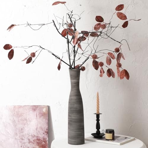 ALMA 20" Black Tall Skinny Flower Vase for Floor, Grey Modern Decorative Ceramic Vase for Living Room Floor, Dinner Table, Entryway, Fireplace, Bookshelf, Offer, Home Decor - Image 1
