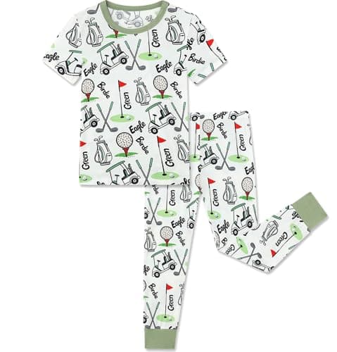 NewSeed Kids 2-Piece So Soft Playtime Set–Lightweight Viscose from Bamboo Short Sleeve Top&Leggings for Toddler Boy & Girls (Golf Themed, 11-12Y) - Image 1