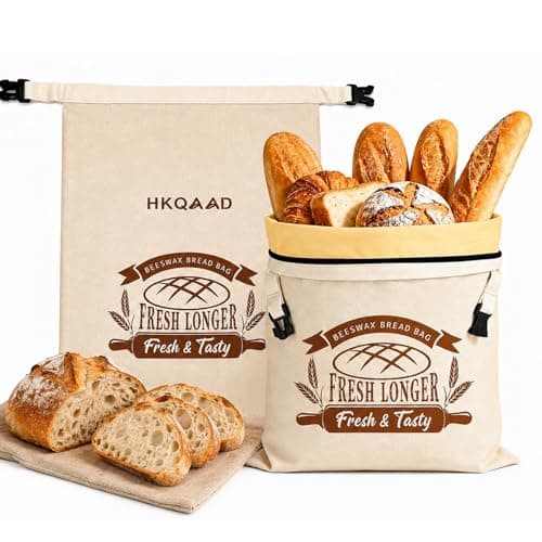 HKQAAD 2 Pack Beeswax Bread Bags for Sourdough Homemade Bread,Sourdough Bread Bags with Zipper,XL Reusable Cotton Storage Bags, Lined with Natural Beeswax to Keep Fresh - Image 1