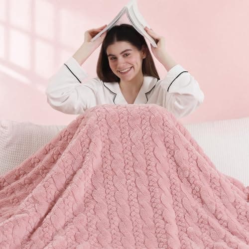 ESTINGO Electric Blanket Throw - 50x60 Rabbit Faux Fur Heating Blanket Throw 4 Hours Auto-Off 5 Heat Levels Overheat Protection Luxury Faux Fur Sherpa Heated Blanket ETL Certification, Candy Pink - Image 1