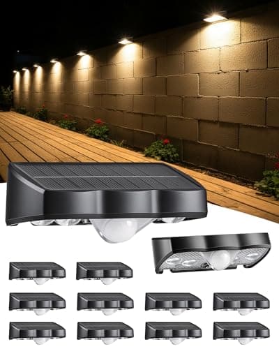 FabStyl Solar Fence Lights Outdoor, Fence Light Solar Powered 12 Pack, 3 Modes Motion Sensor Outdoor Waterproof, 4 LEDs Warm White Outdoor Security Light for Fence Patio Yard Gate Garage Pool Wall - Image 1