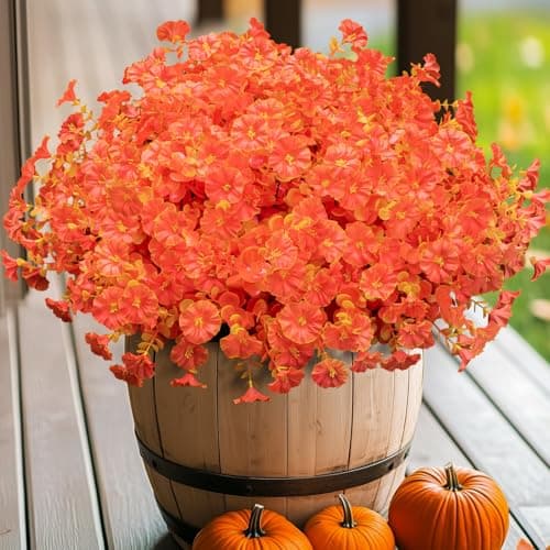 Nigirior Artificial Faux Flowers for Outdoor 16 Bundles Boxwood Fake Morning Glory for Planter,UV Resistant Fake Flowers for Home Porch Patio Outside (Fall Red) - Image 1
